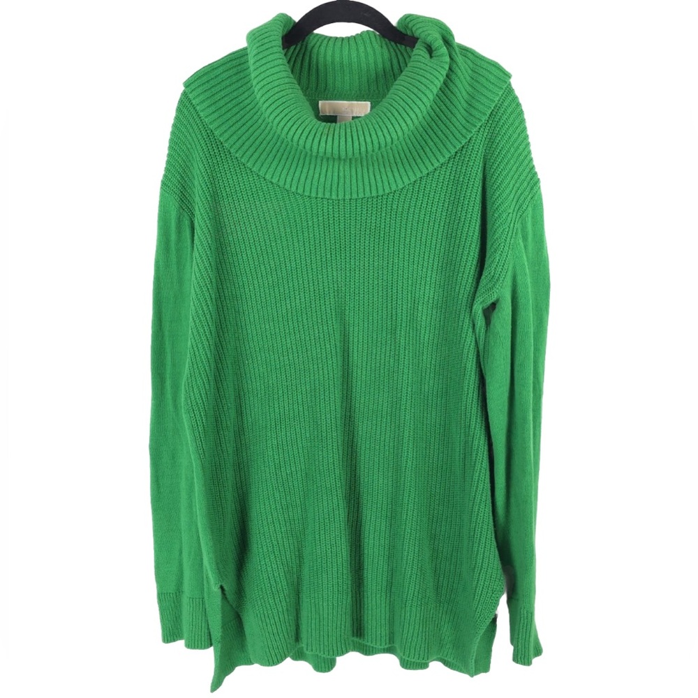 MICHAEL KORS Cowl Neck Rib Knit Pullover Sweater Slits Side Cotton Acrylic LARGE
